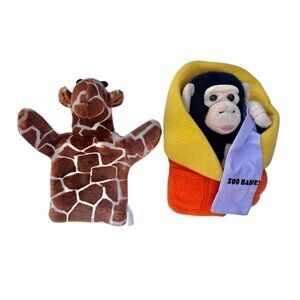 Giraffe & Zoo Babies Chimpanzee W/ Blanket Hand Puppets Play Characters Animals
